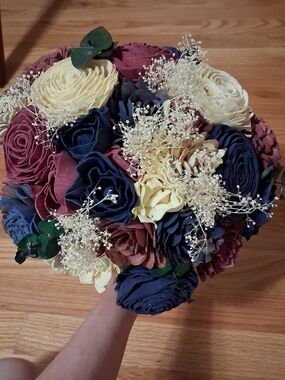 Sola Wood Flowers Navy, Purple & Cream Floral Bouquet Bridal Wedding